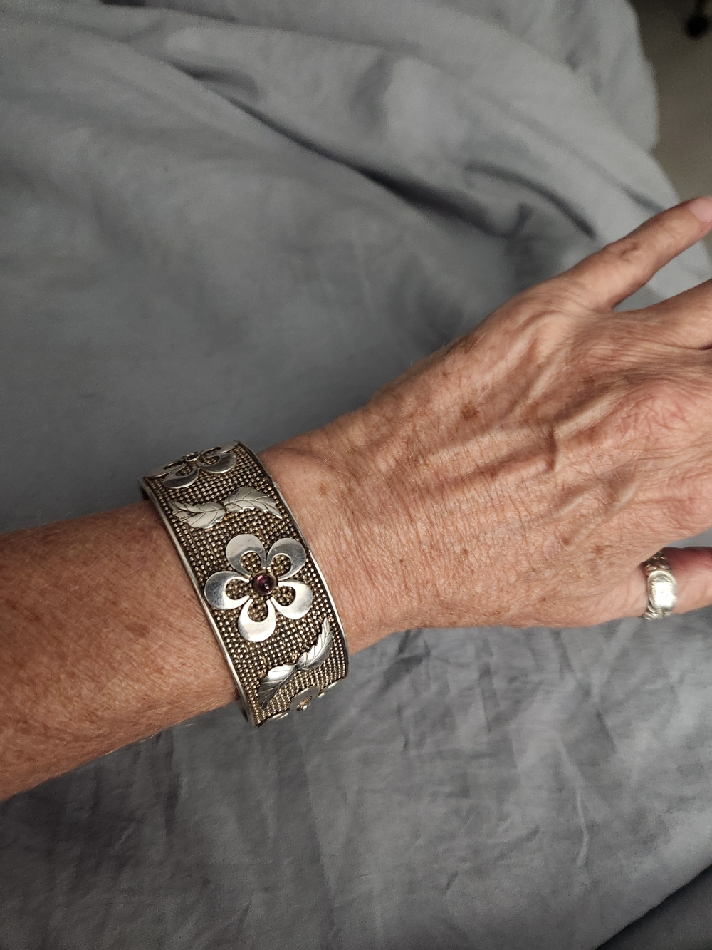 Sajen Sterling  Silver Floral Cuff Bracelet with Amethyst Accents